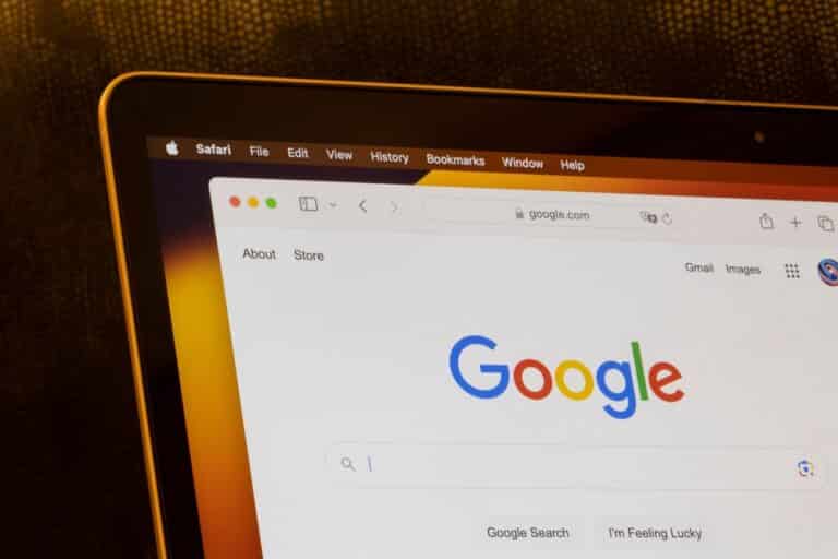 A computer screen with a google search bar ready to research how AI is impacting SEO